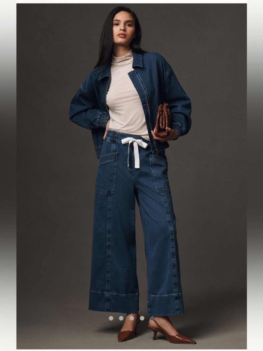 Maeve Indigo Wide-Leg Denim Jeans with White Drawstring